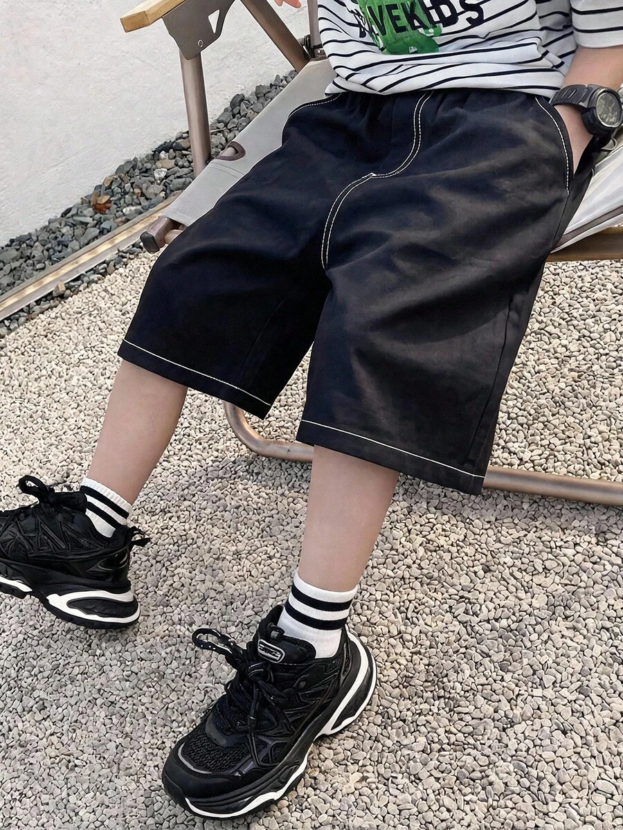 Boys' casual solid color loose straight woven shorts Boys' casual solid color loose straight woven shorts