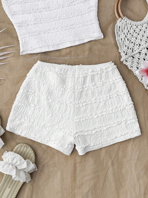 Girly white jacquard textured shorts with bow, knitted shorts, cute shorts, girly style