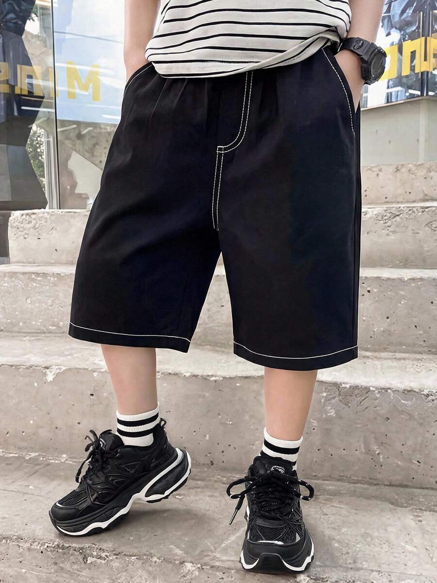 Boys' casual solid color loose straight woven shorts Boys' casual solid color loose straight woven shorts