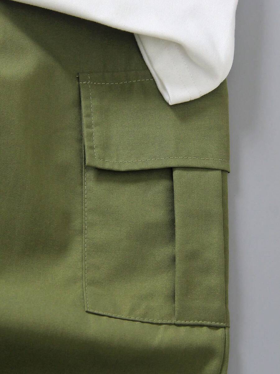 A two-piece boy's suit, including a white short-sleeved T-shirt with 