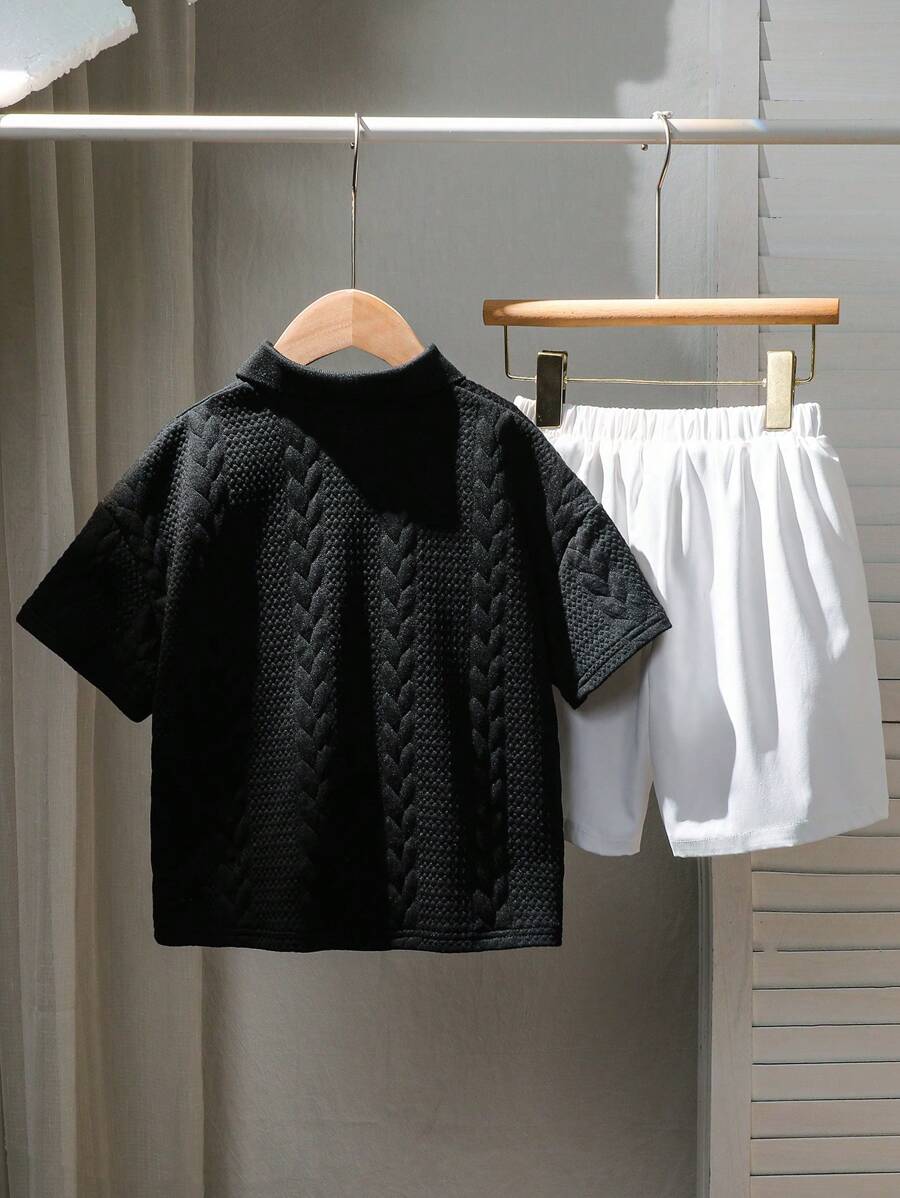 piece for children, young boys, casual Japanese and Korean preppy style, comfortable, fashionable, simple and practical, versatile, soft and comfortable, loose Japanese and Korean style textured fabric, breathable and comfortable short-sleeved Polo shirt 