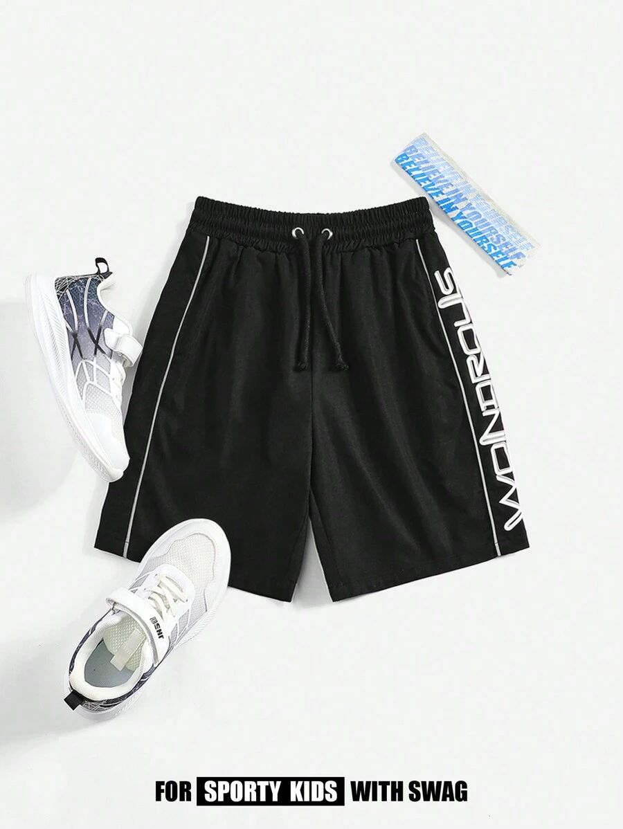 Boys' woven color block reflective beam top shorts with printed monogram Boys' woven color block reflective beam top shorts with printed monogram