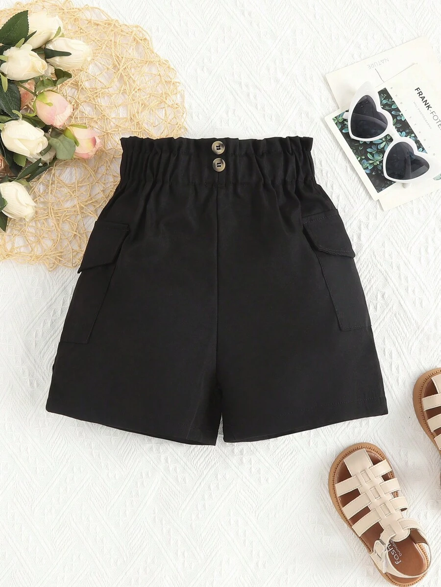 Big Girls Paper Bag Waist Side Flap Pocket Cargo Shorts