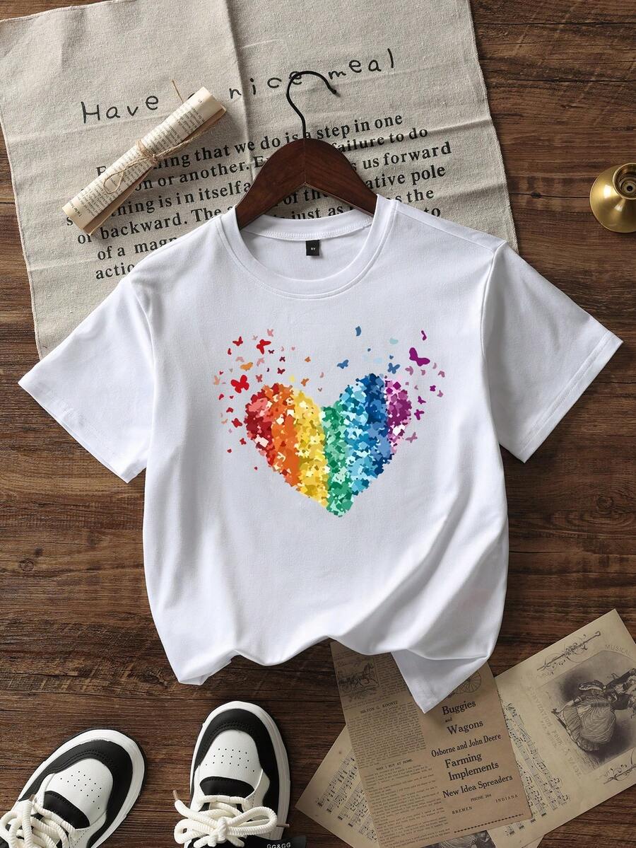 Girls student casual printed white round neck short-sleeved T-shirt, summer top Girls student casual printed white round neck short-sleeved T-shirt, summer top