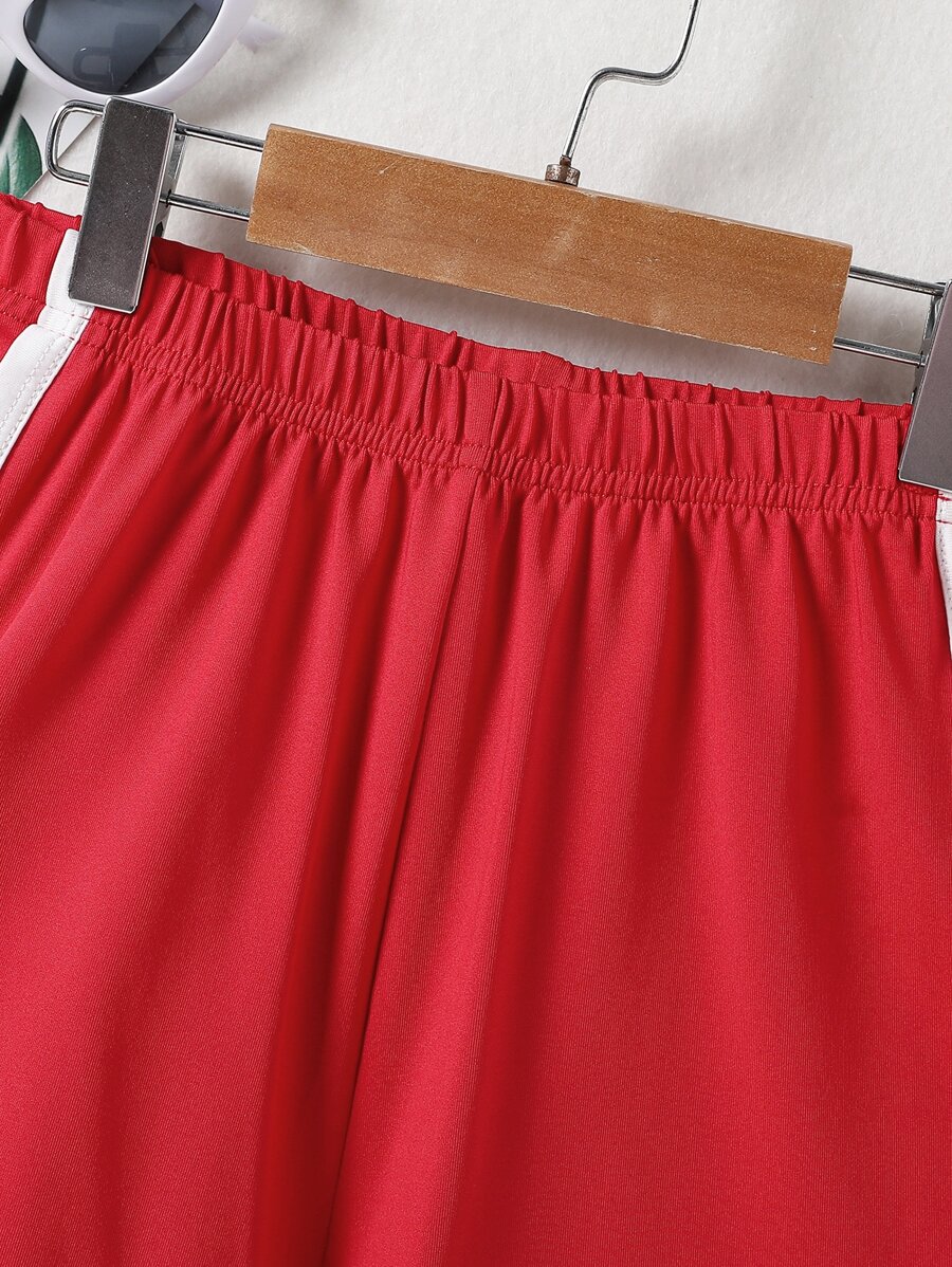 Girls elastic waistband contrast piping shorts Girls elastic waistband contrast piping shorts