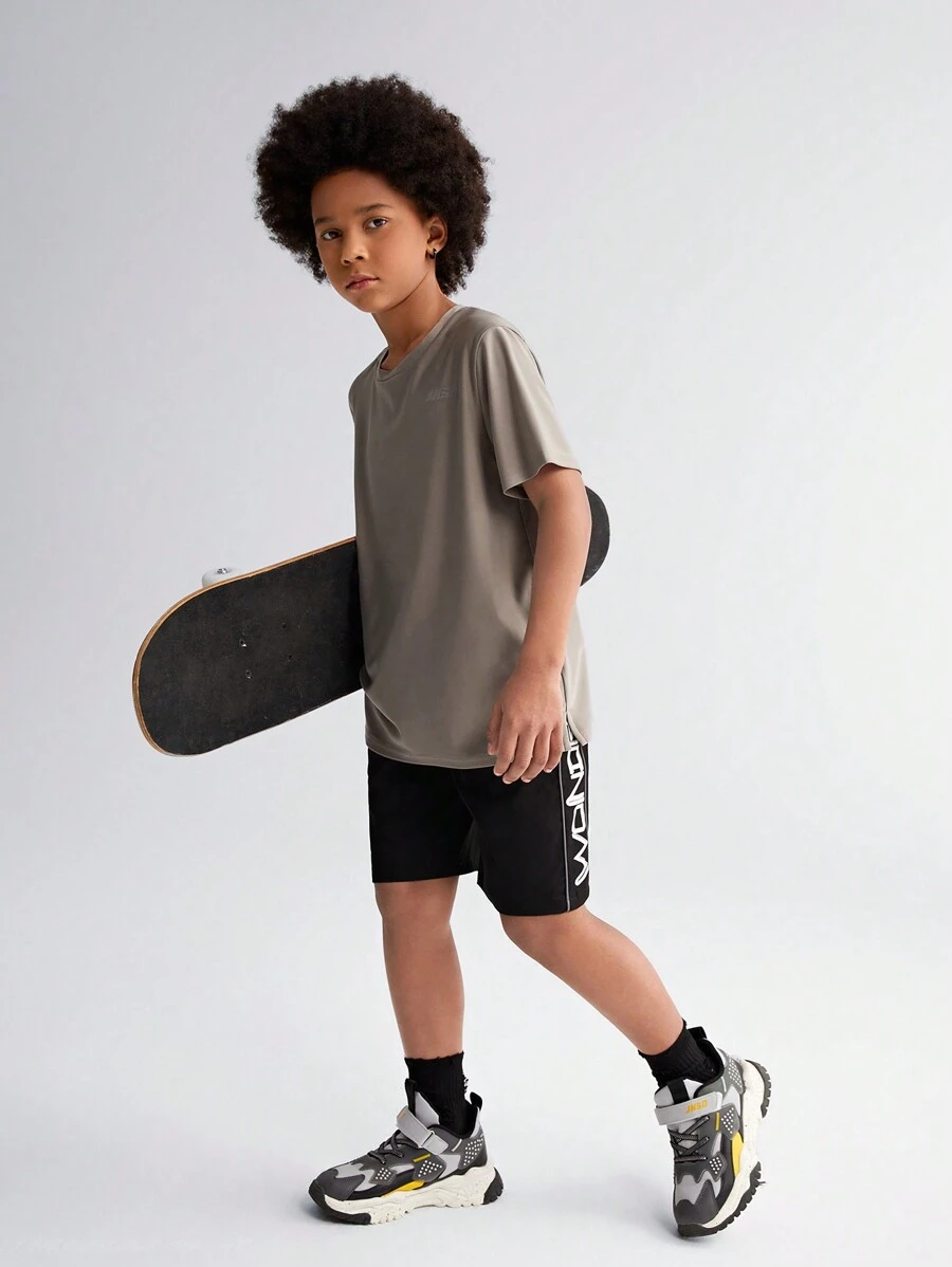 Boys' woven color block reflective beam top shorts with printed monogram Boys' woven color block reflective beam top shorts with printed monogram