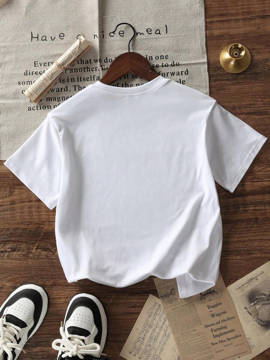 Girls student casual printed white round neck short-sleeved T-shirt, summer top Girls student casual printed white round neck short-sleeved T-shirt, summer top