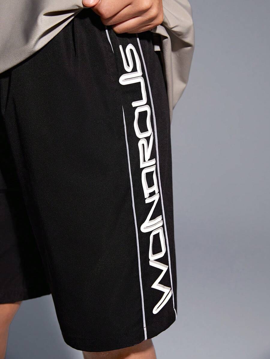 Boys' woven color block reflective beam top shorts with printed monogram Boys' woven color block reflective beam top shorts with printed monogram