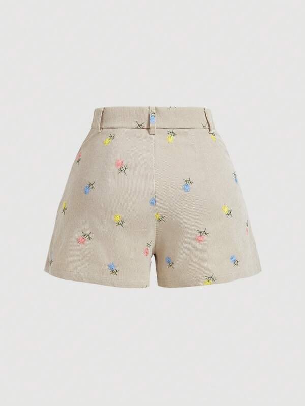 Spring and summer casual floral embroidered shorts, flowers, cute