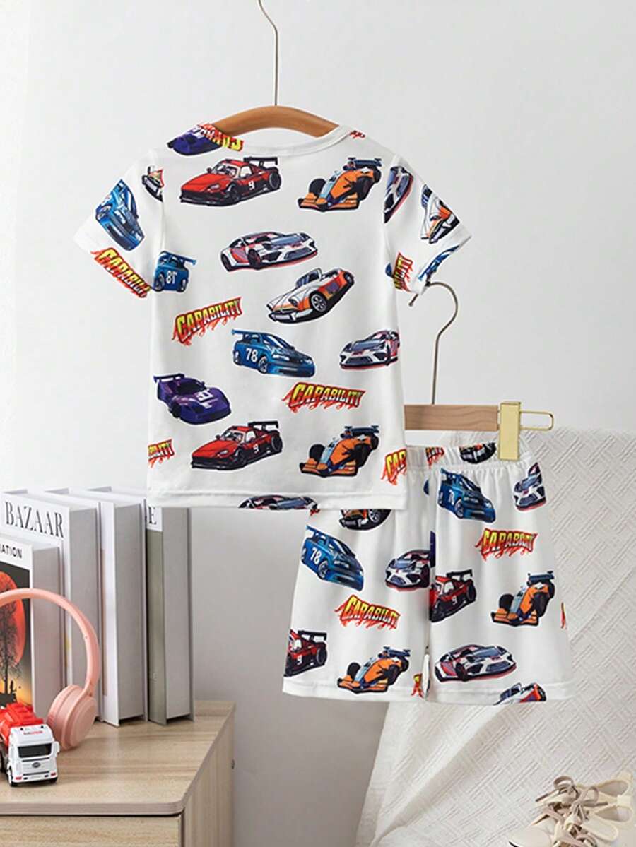 Young Boys Casual Printed Crew Neck Short Sleeve T-Shirt and Shorts Set