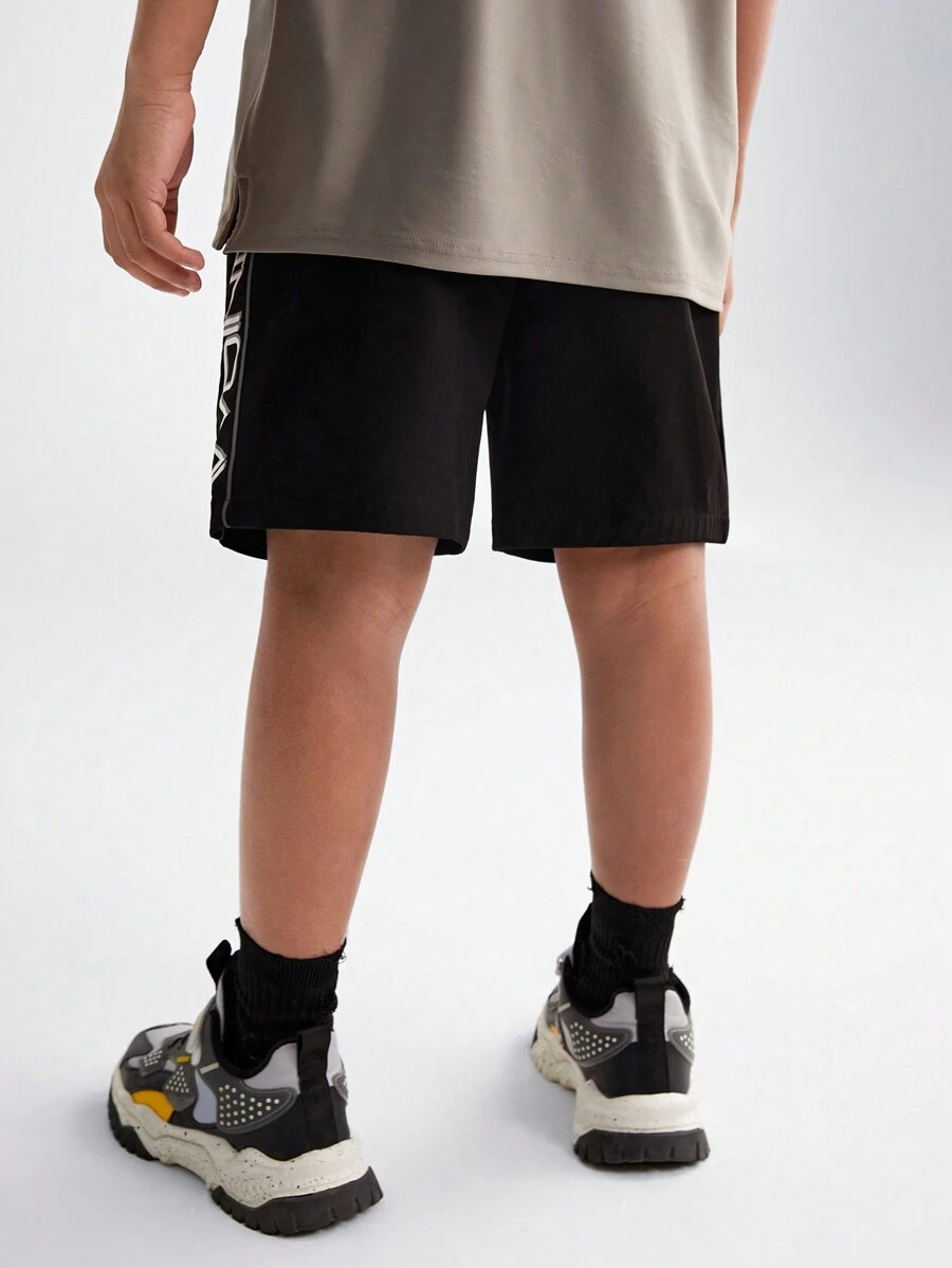 Boys' woven color block reflective beam top shorts with printed monogram Boys' woven color block reflective beam top shorts with printed monogram