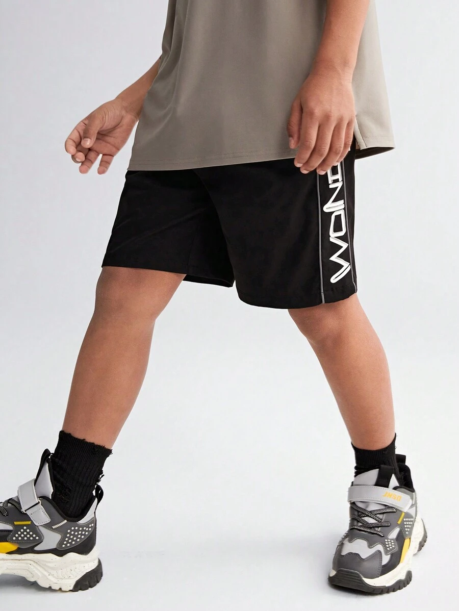 Boys' woven color block reflective beam top shorts with printed monogram Boys' woven color block reflective beam top shorts with printed monogram