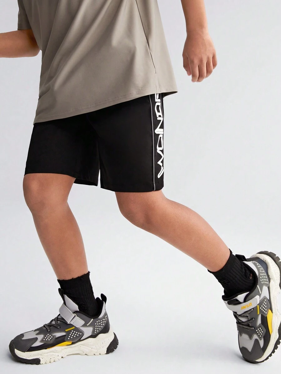 Boys' woven color block reflective beam top shorts with printed monogram Boys' woven color block reflective beam top shorts with printed monogram