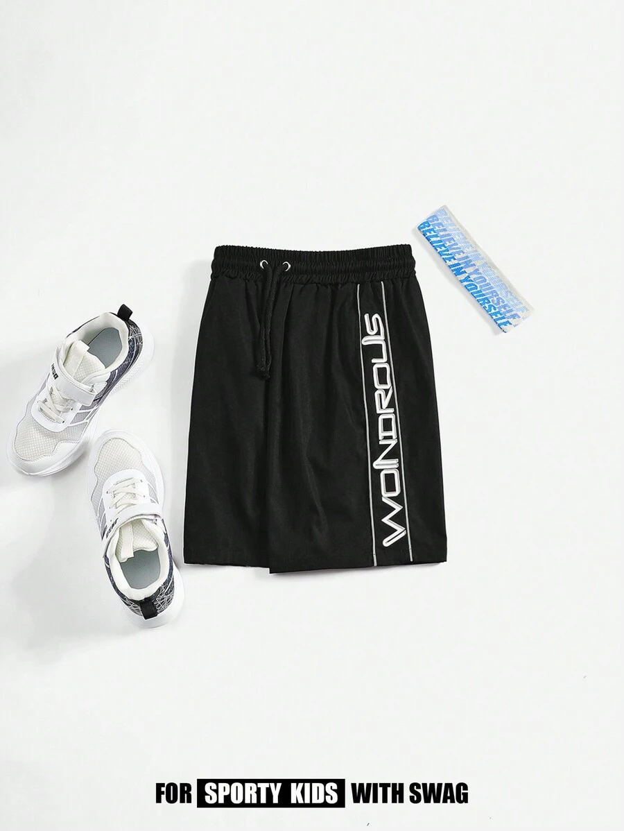 Boys' woven color block reflective beam top shorts with printed monogram Boys' woven color block reflective beam top shorts with printed monogram