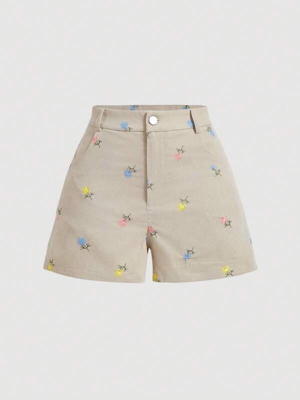 Spring and summer casual floral embroidered shorts, flowers, cute
