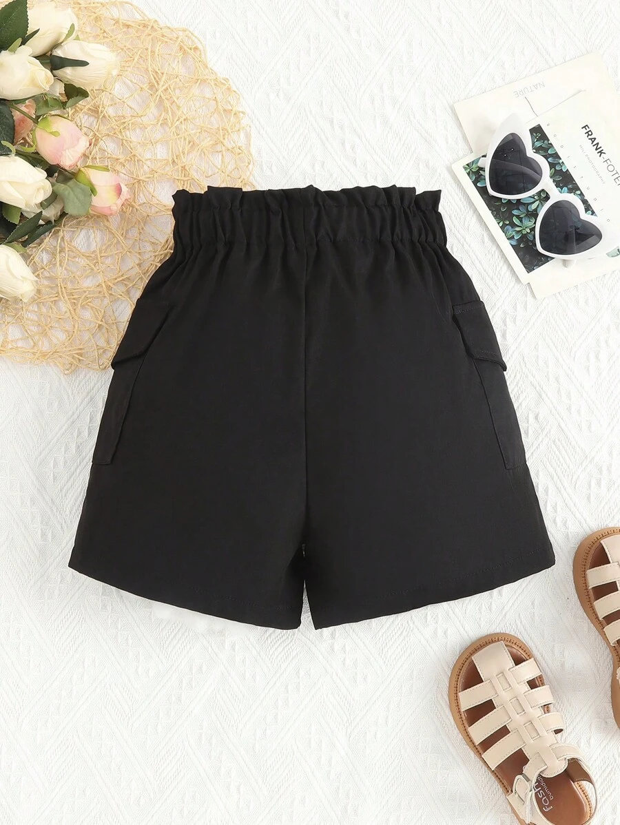 Big Girls Paper Bag Waist Side Flap Pocket Cargo Shorts