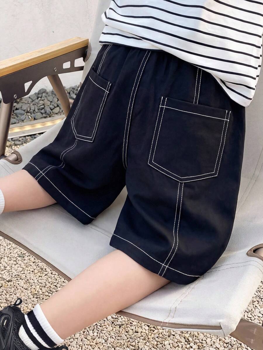 Boys' casual solid color loose straight woven shorts