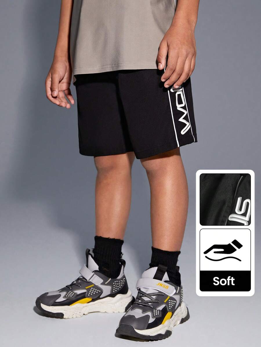 Boys' woven color block reflective beam top shorts with printed monogram