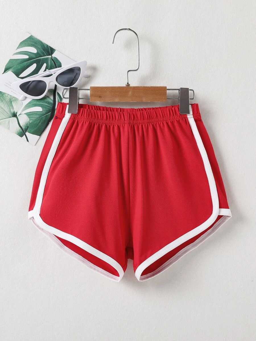 Girls elastic waistband contrast piping shorts