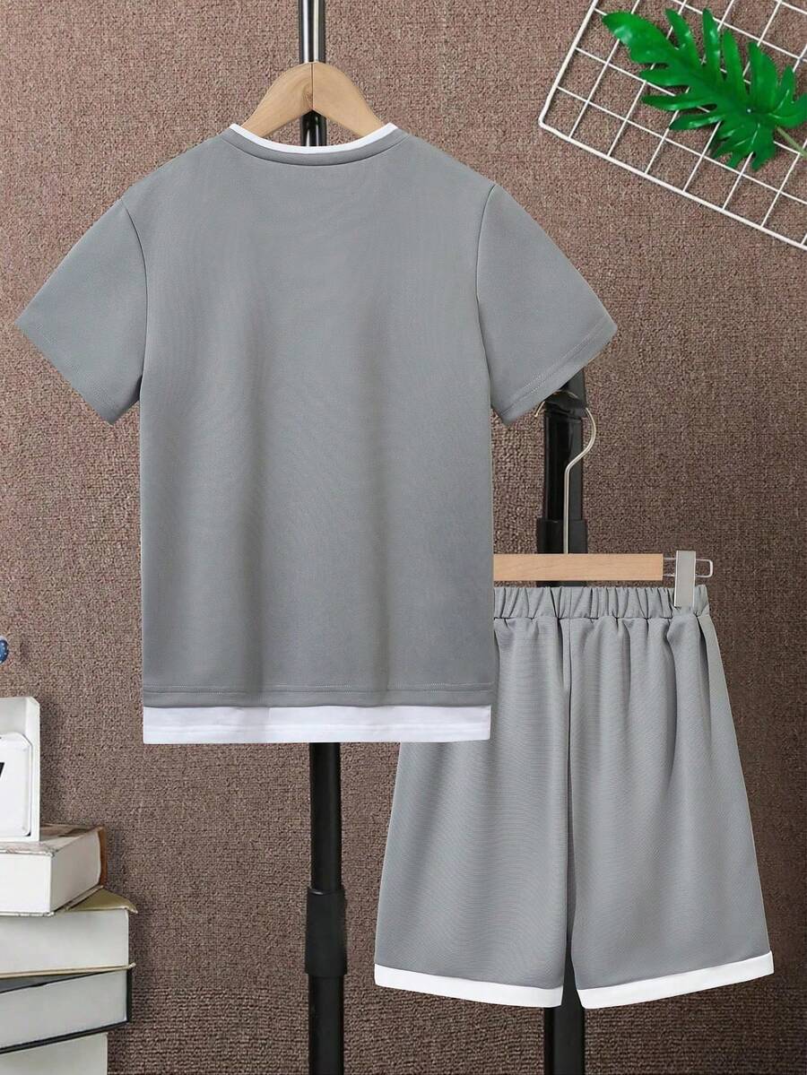 Teen Boys Letter Patch Detail 2-in-1 T-Shirt and Shorts