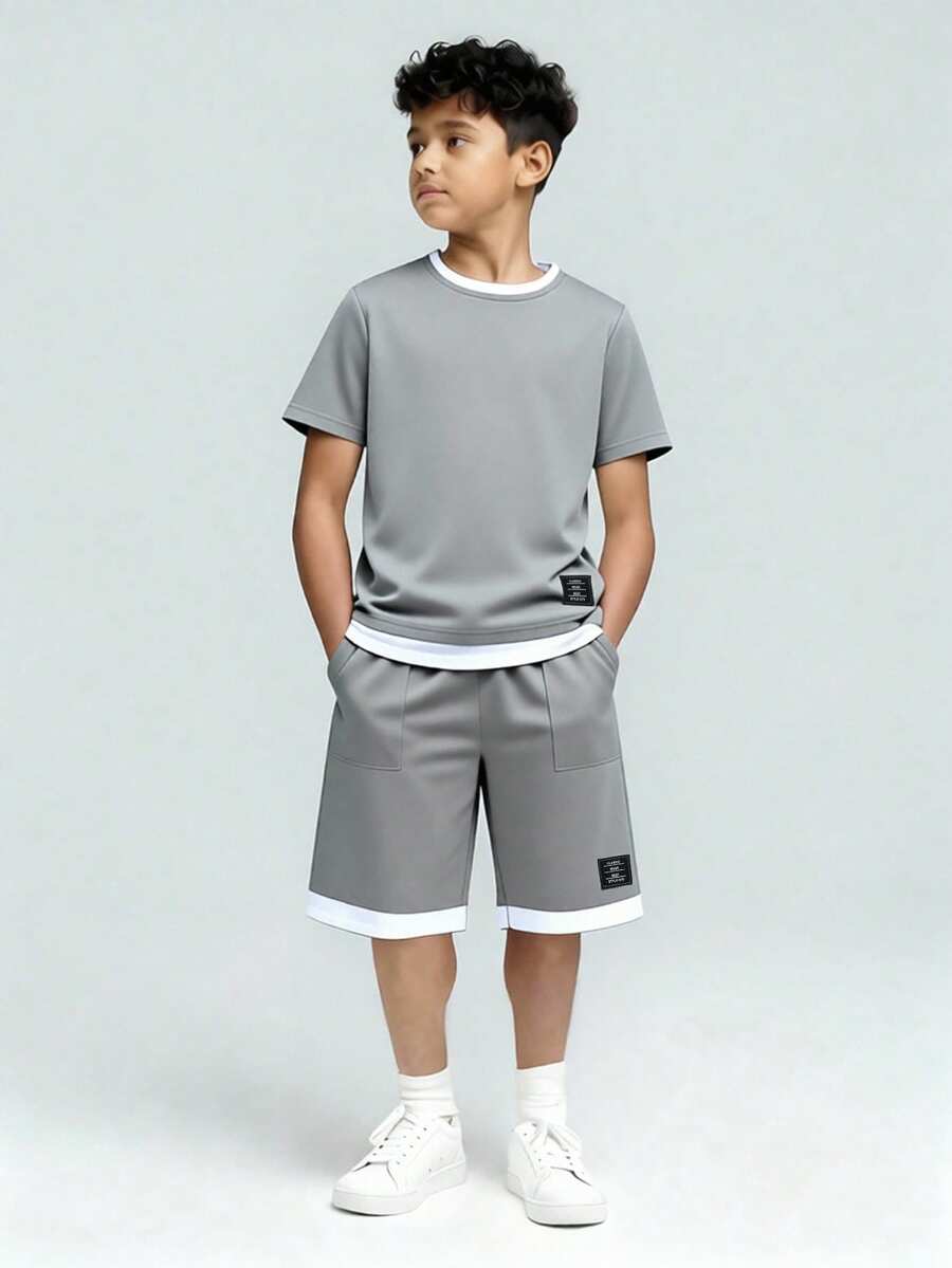 Teen Boys Letter Patch Detail 2-in-1 T-Shirt and Shorts